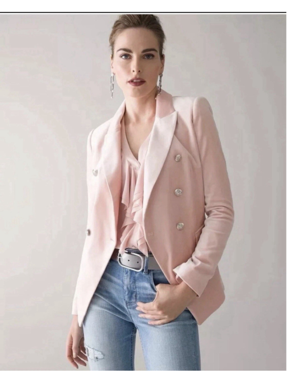 White House Black Market Sz 2 Blush Pink Studio Blazer Jacket Velvet Preppy EUC